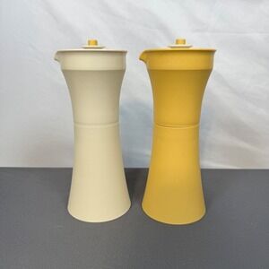Tupperware Oil And‎ Vinegar Cruet Salad Dressing Set Cream Yellow Vintage